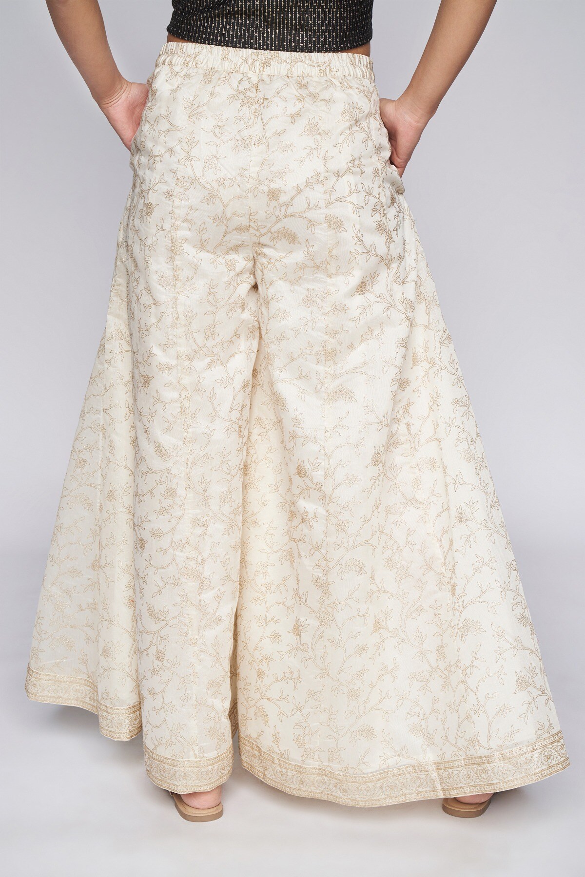 Off White Cotton Palazzo with Schiffli Lace