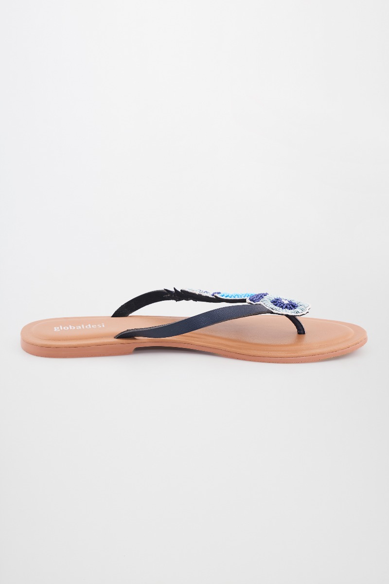 1 - Blue Floral Beaded Flats, image 1