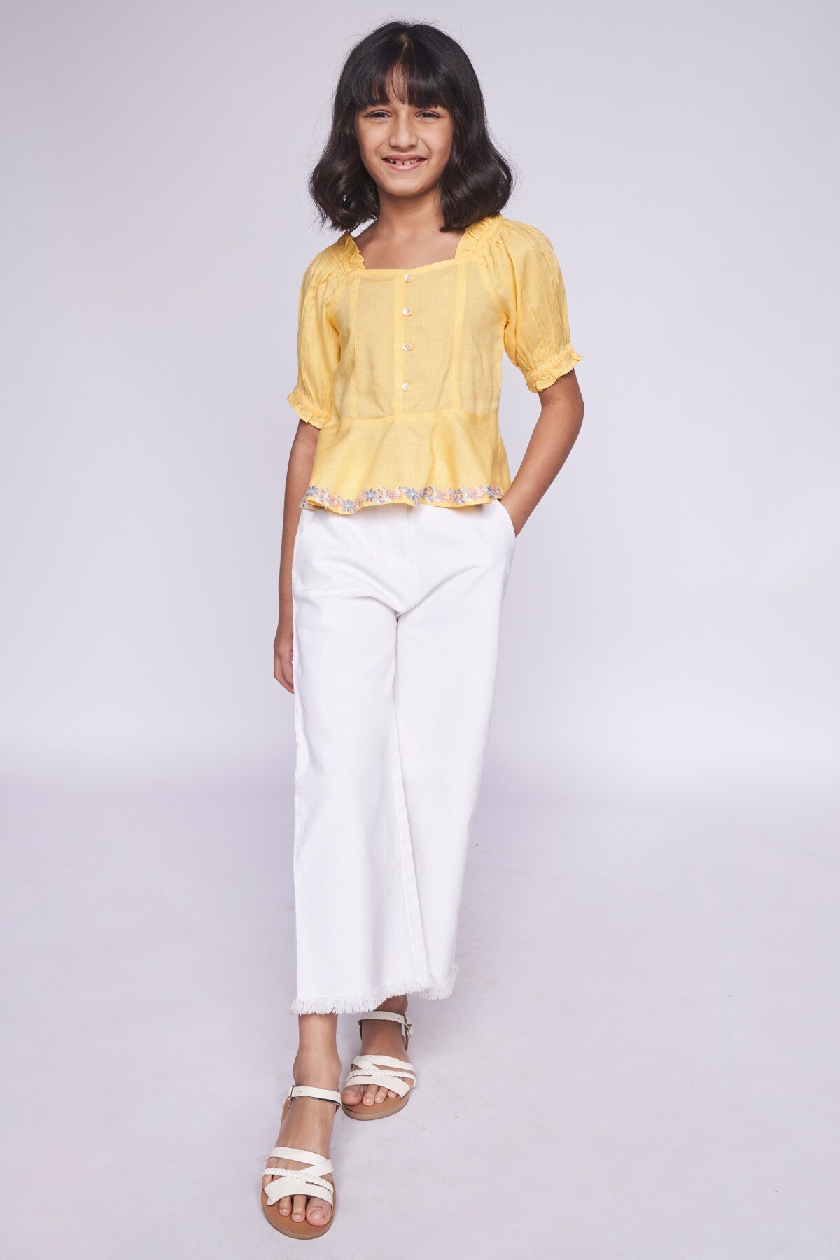 2 - Yellow Embroidered Solid Top, image 2