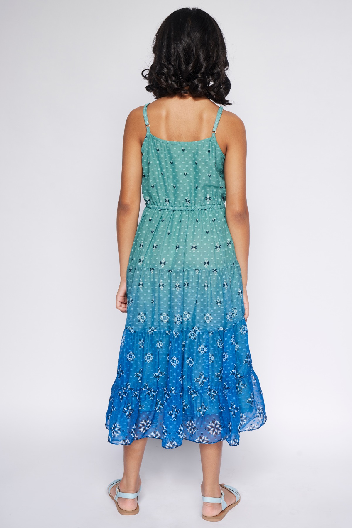 6 - Blue Gathers or Pleats Geometric Gown, image 6