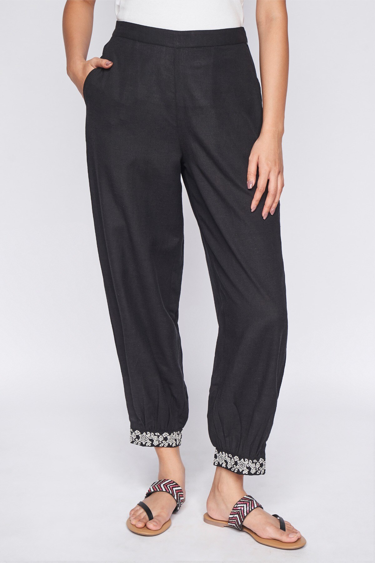 Buy GLOBAL DESI Black Womens Printed Ankle Length Pants