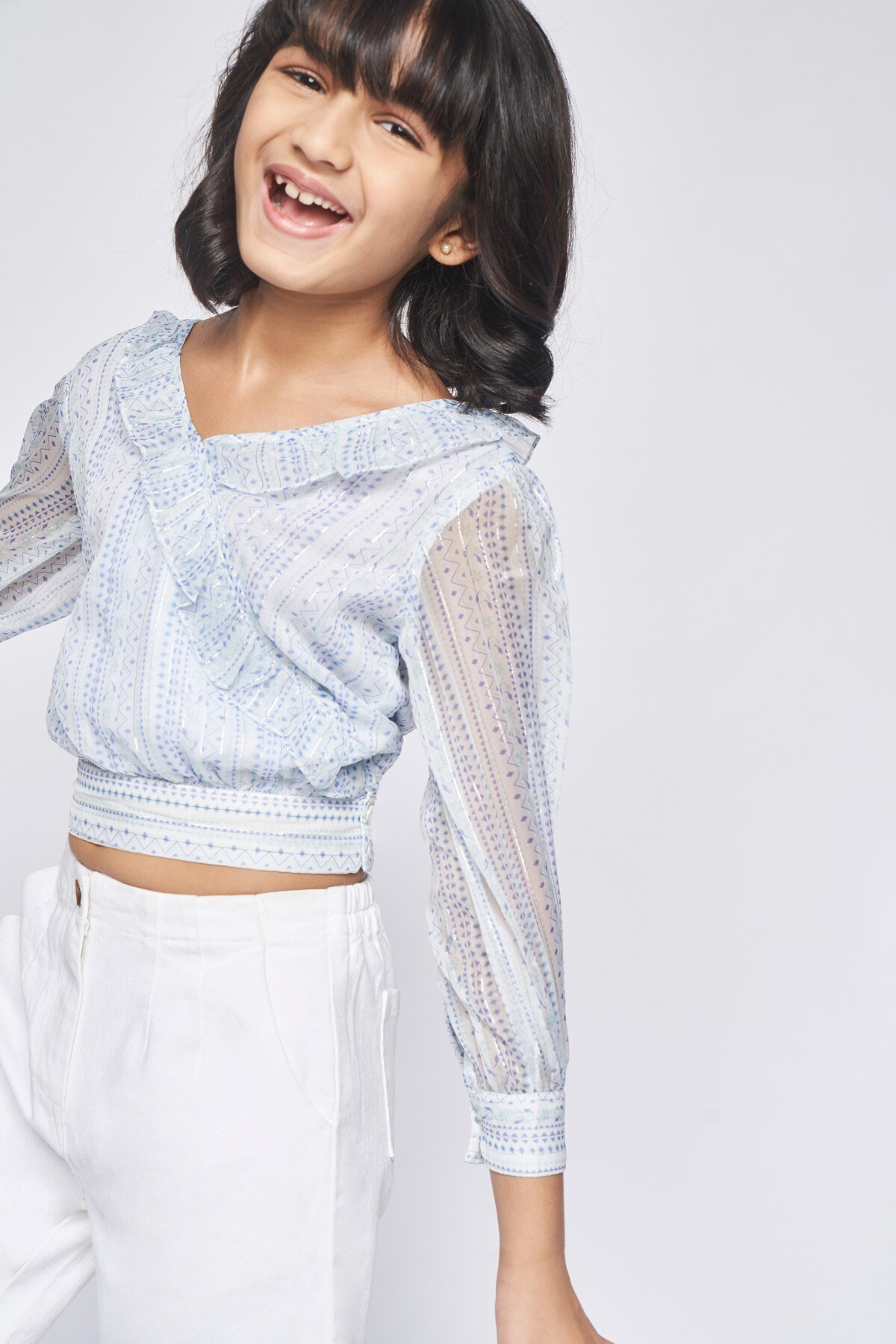 3 - Light Blue Ruffles Geometric Top, image 3