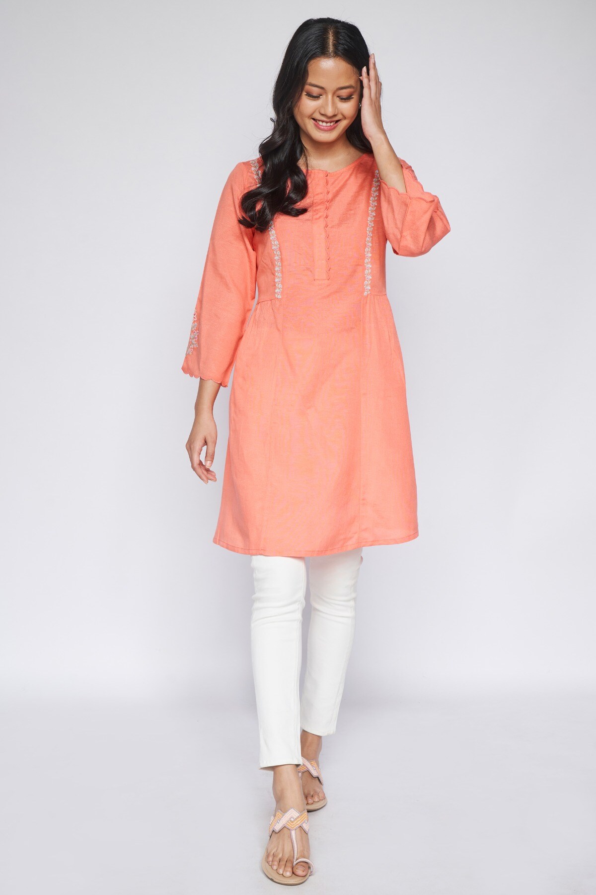 3 - Peach Solid Straight Tunic, image 1
