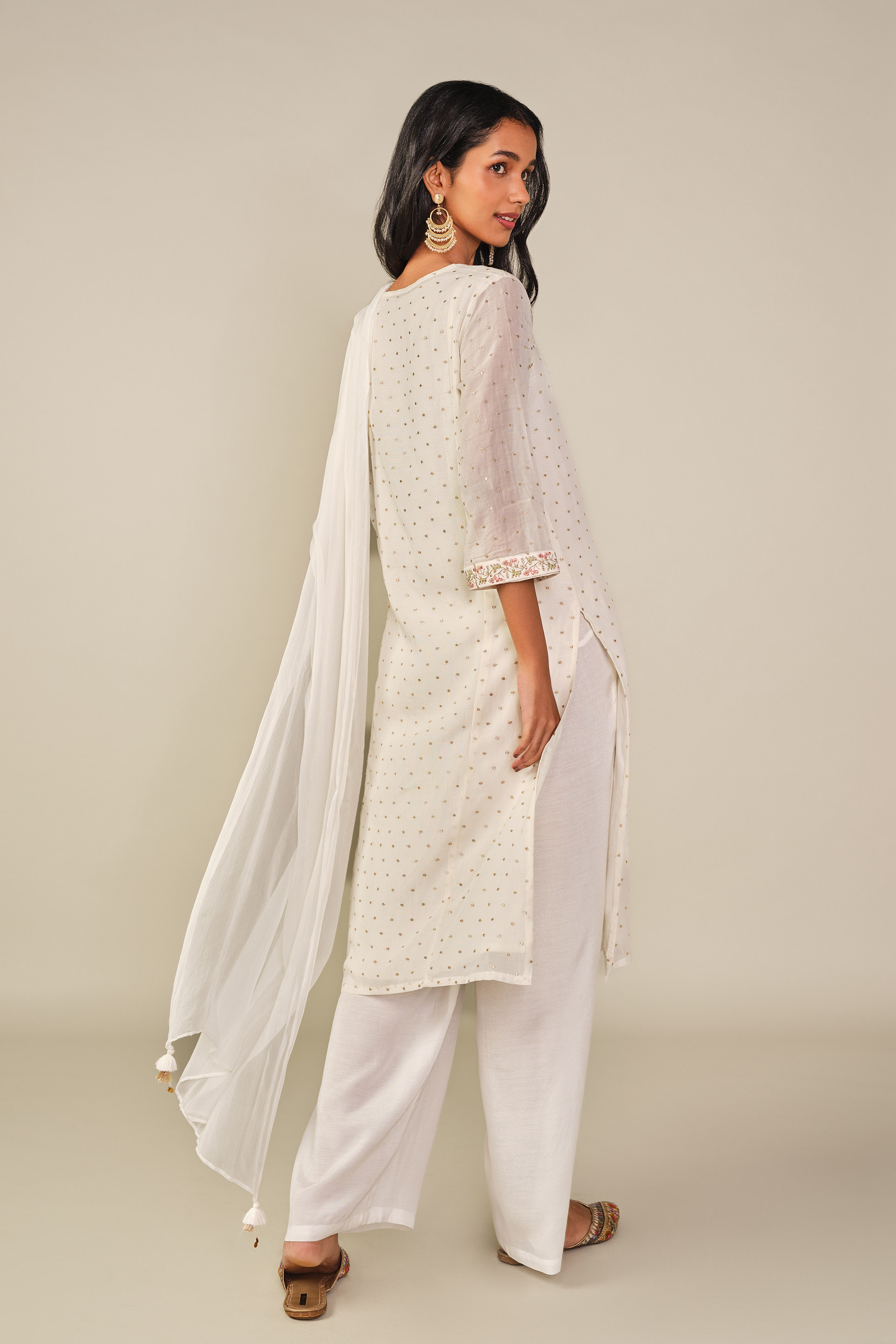 Embroidered Kurta Set in White, White, image 5