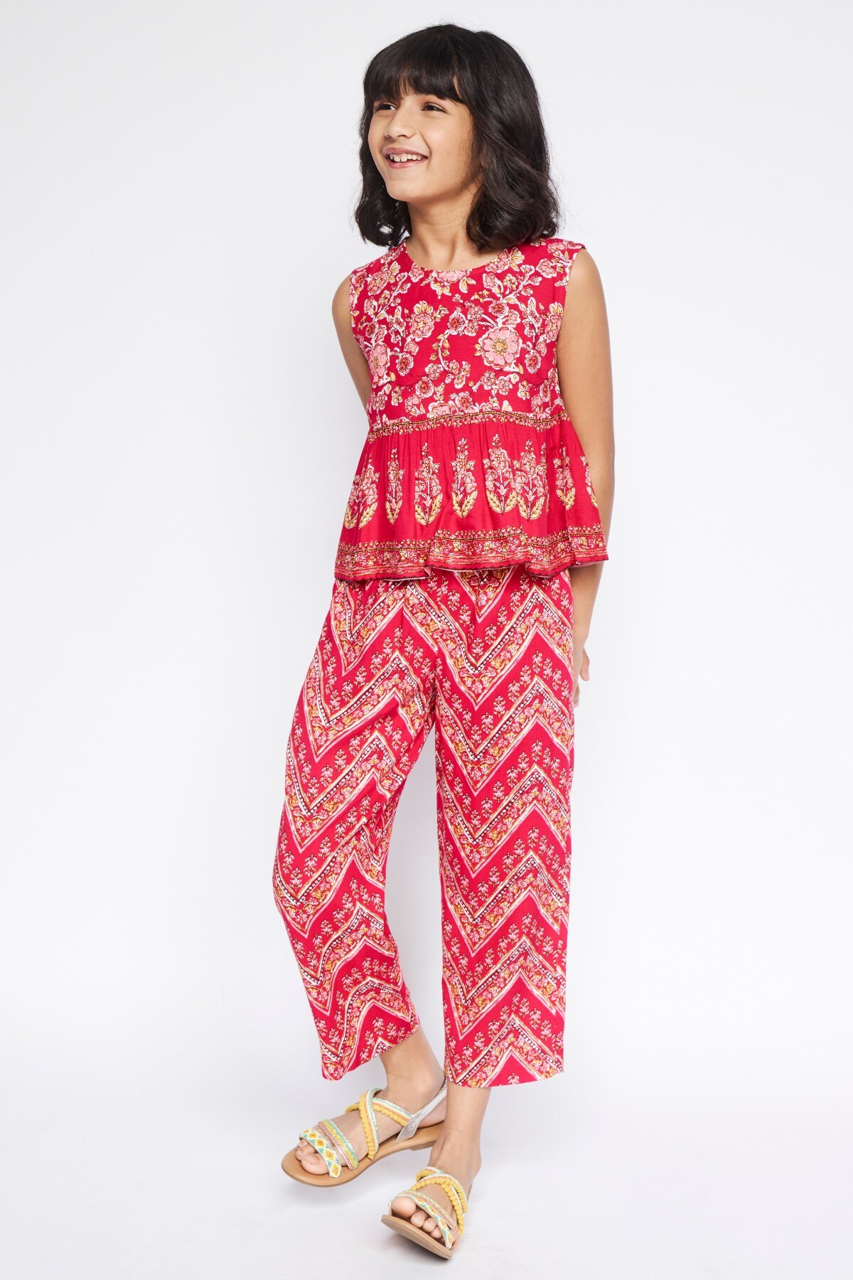 3 - Red Gathers or Pleats Floral Suit, image 3