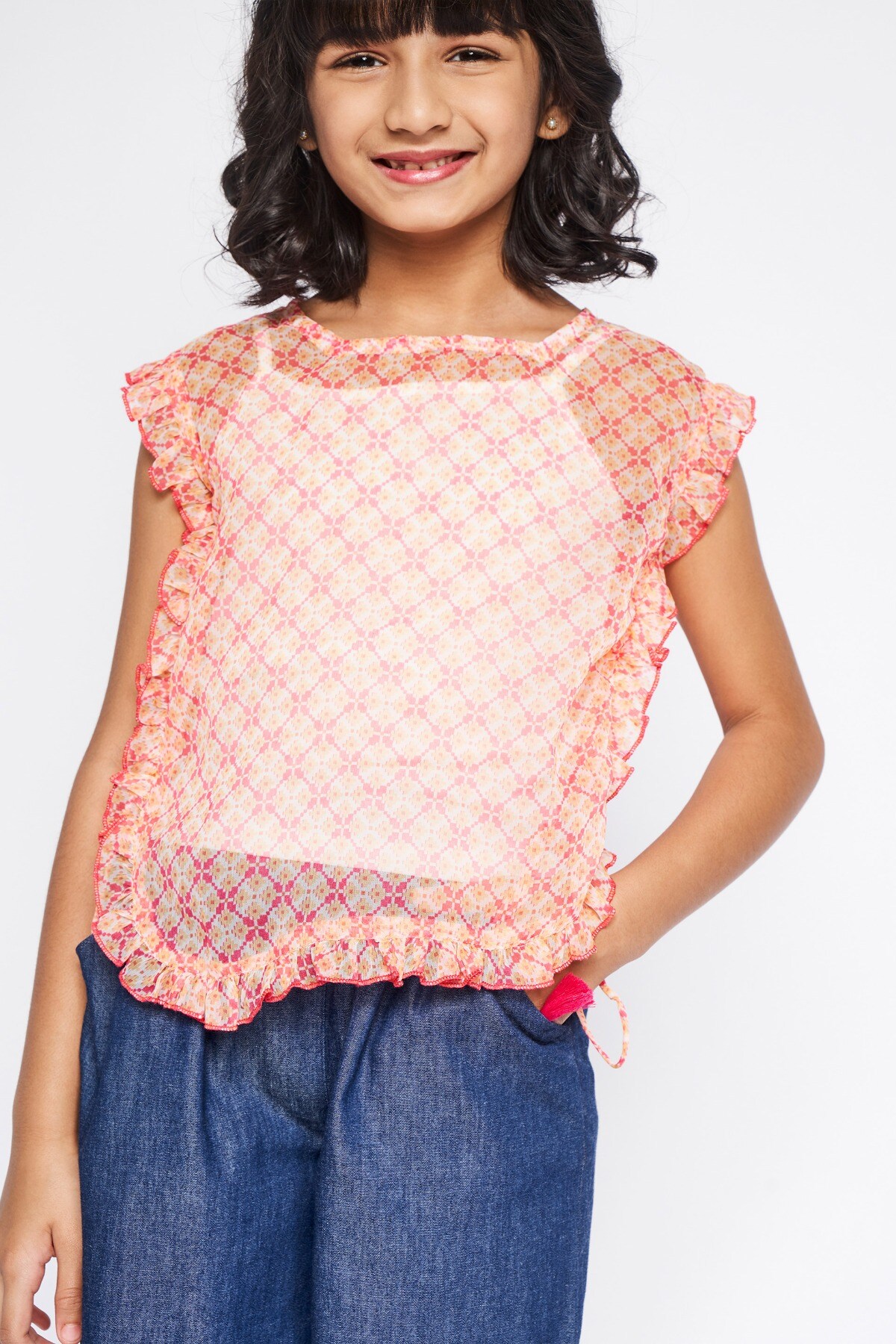 3 - Orange Tie-Ups Geometric Top, image 3