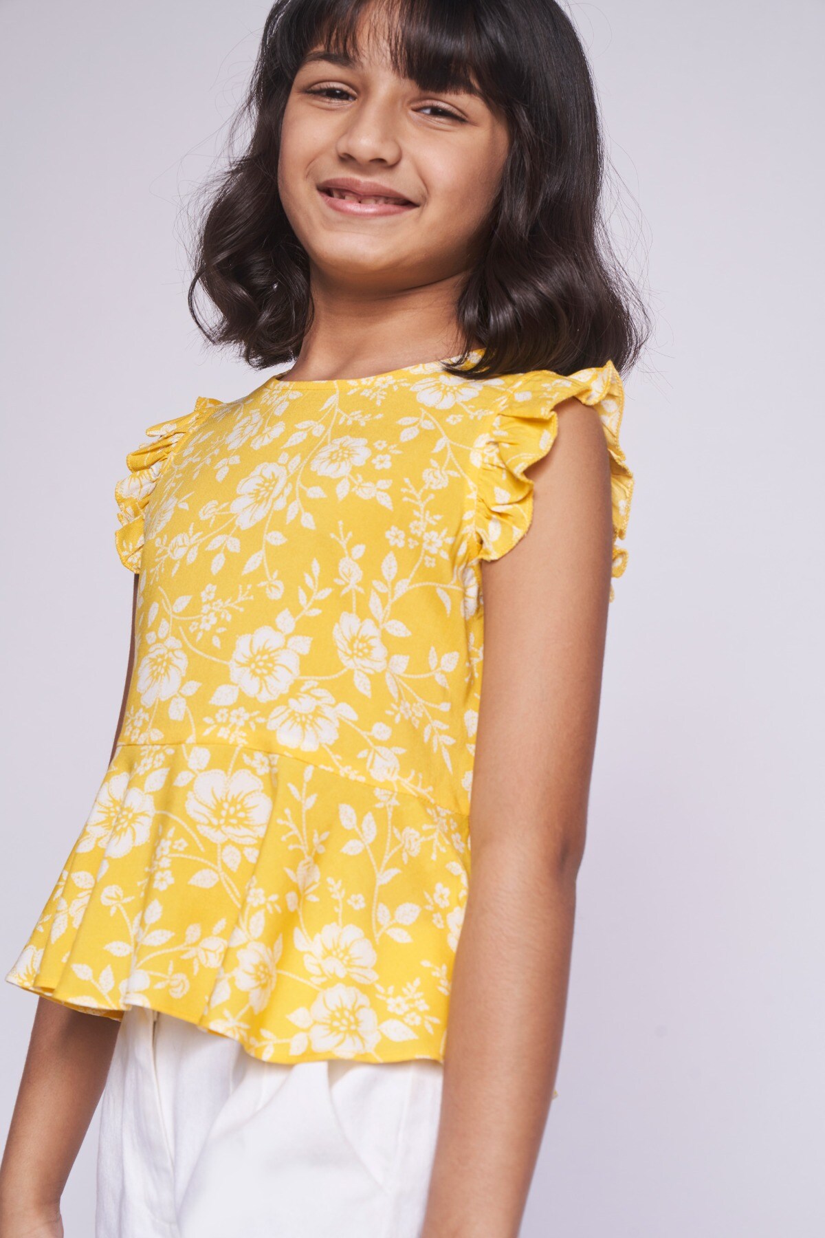 1 - Yellow Floral Flared Top, image 1