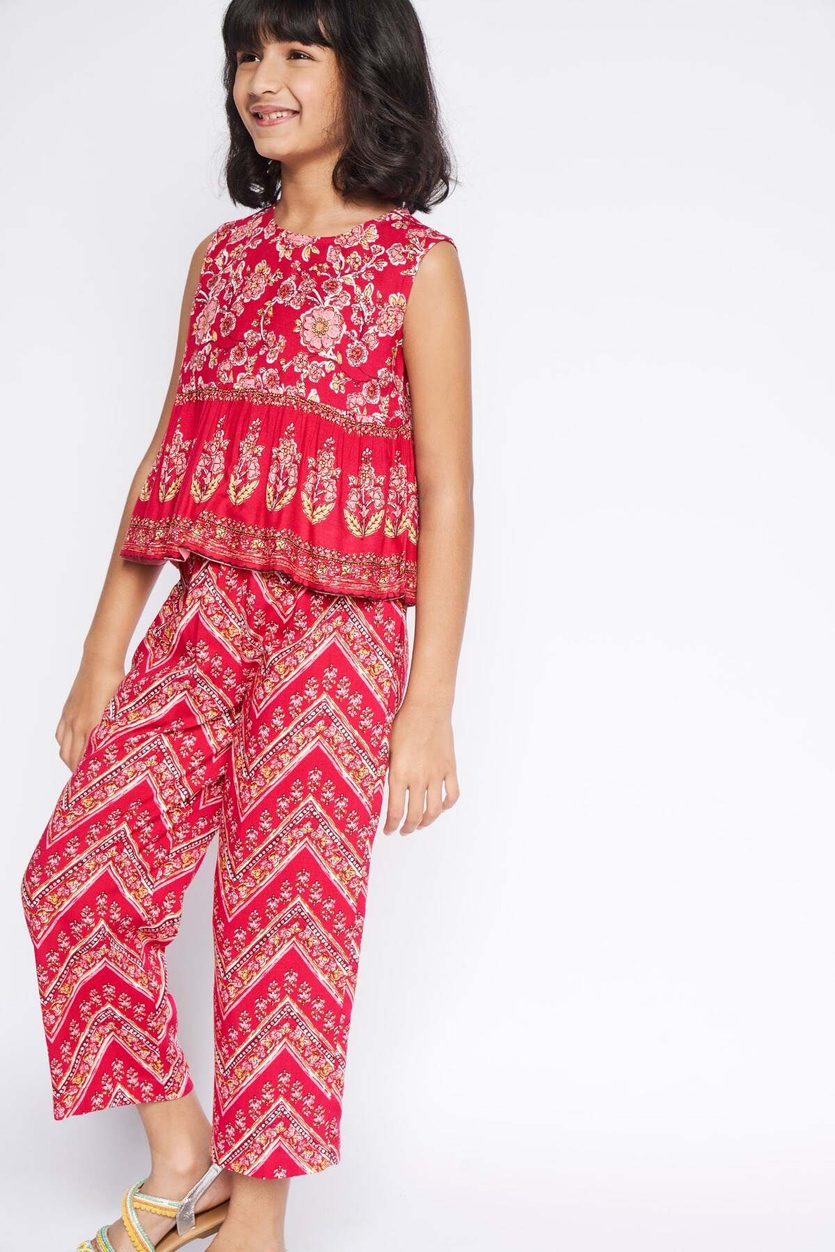 4 - Red Gathers or Pleats Floral Suit, image 4