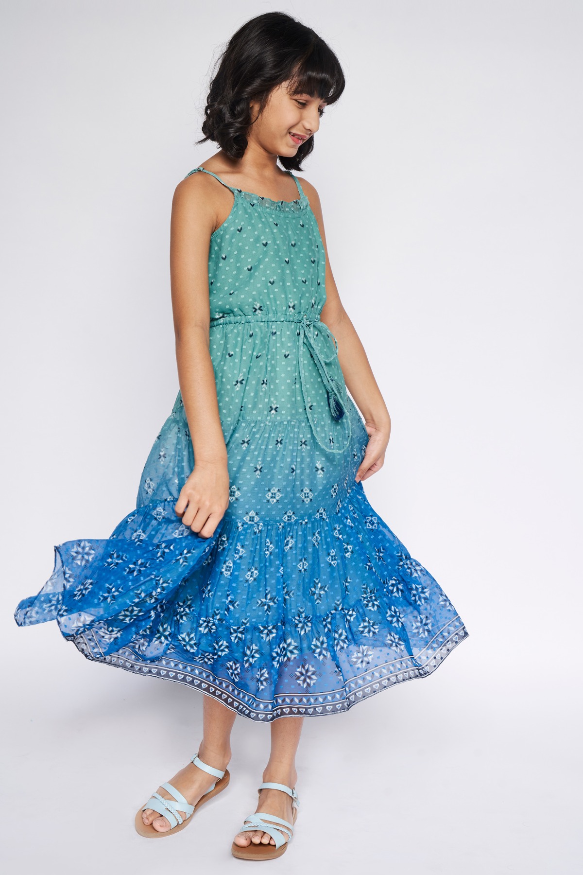 3 - Blue Gathers or Pleats Geometric Gown, image 3