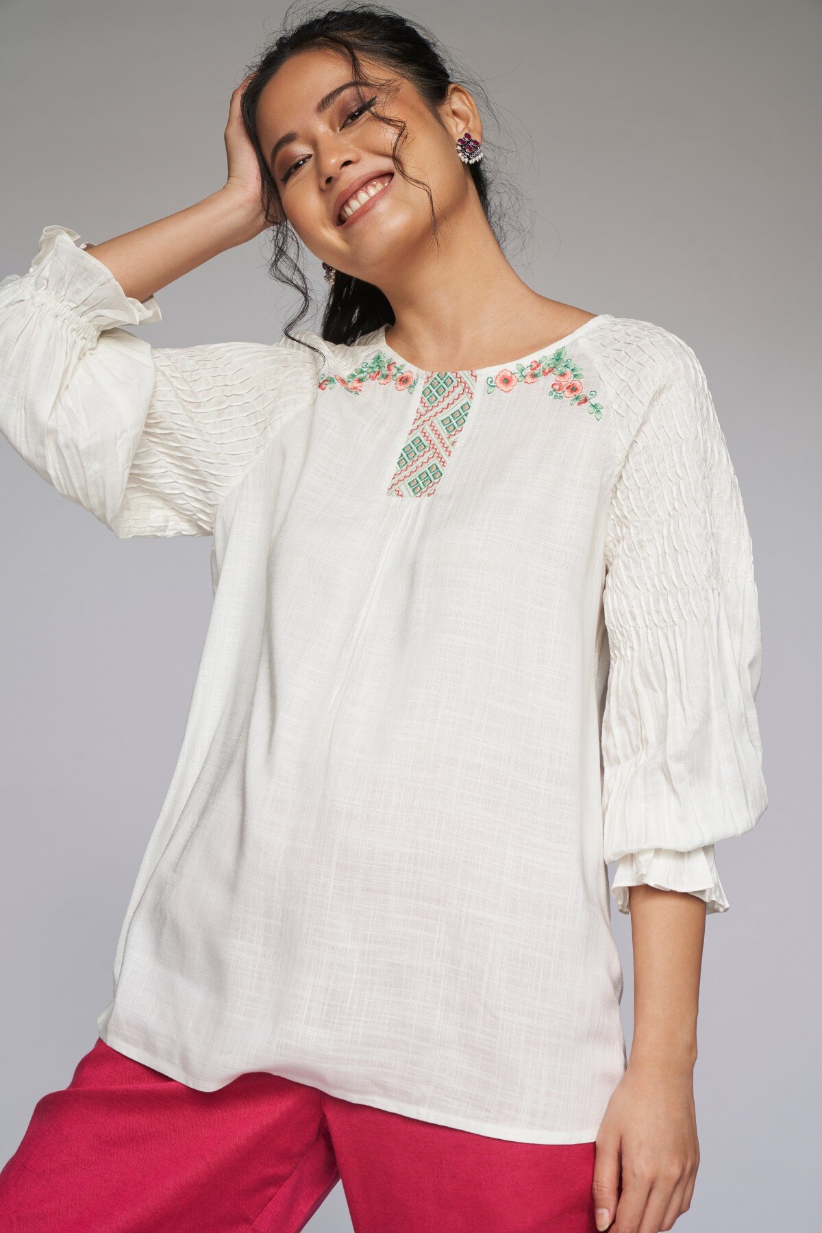 3 - White Solid A-Line Top, image 3