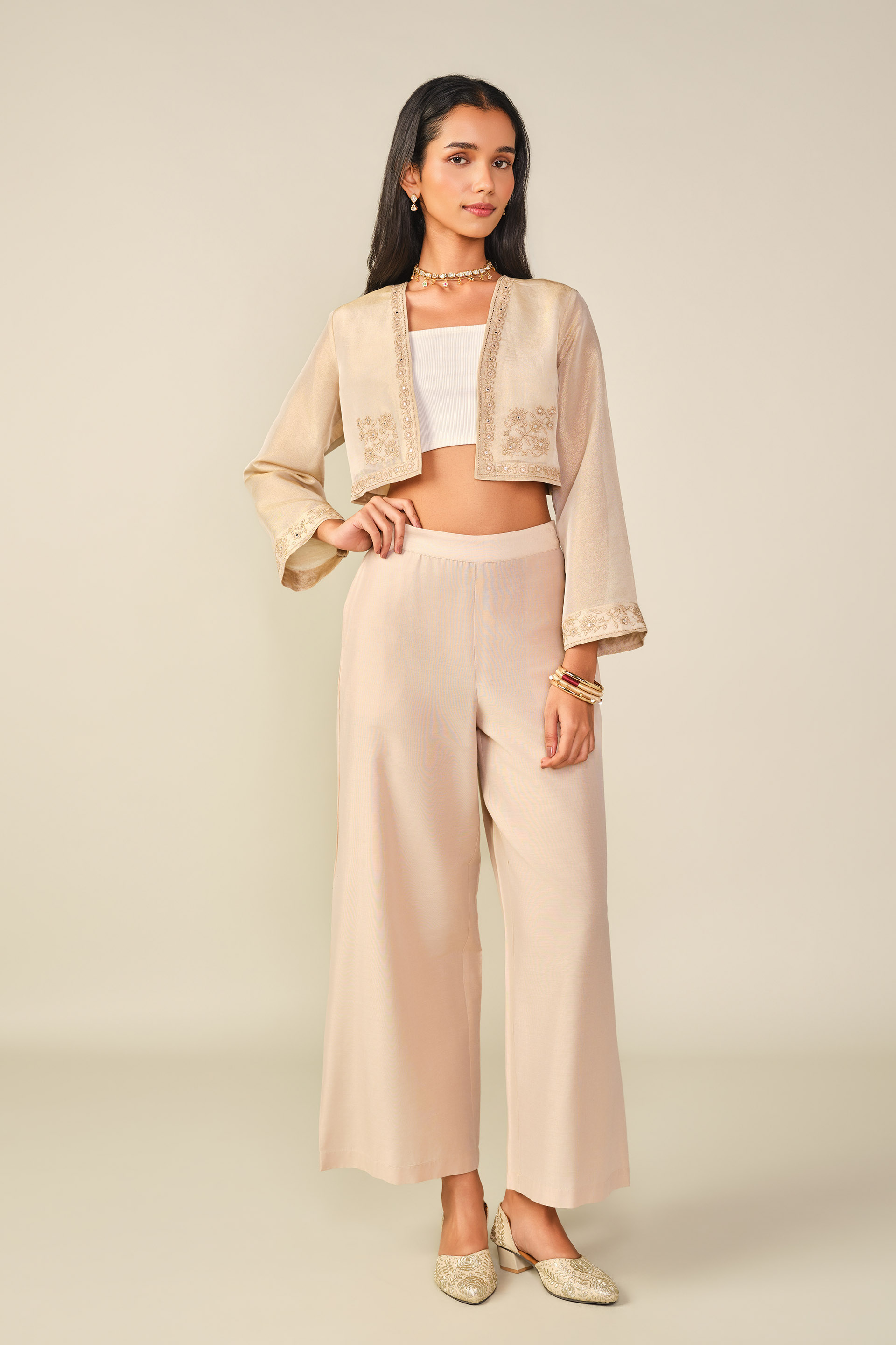 Embroidered Bomber Shrug in Beige, Beige, image 4