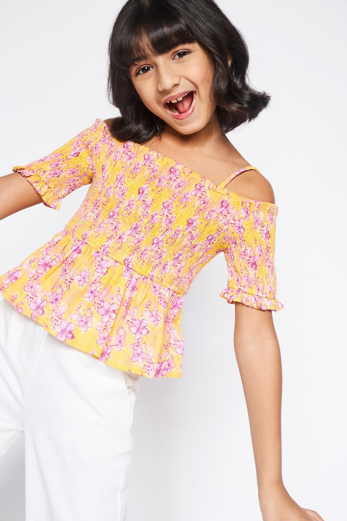 2 - Yellow Smocking Floral Top, image 2