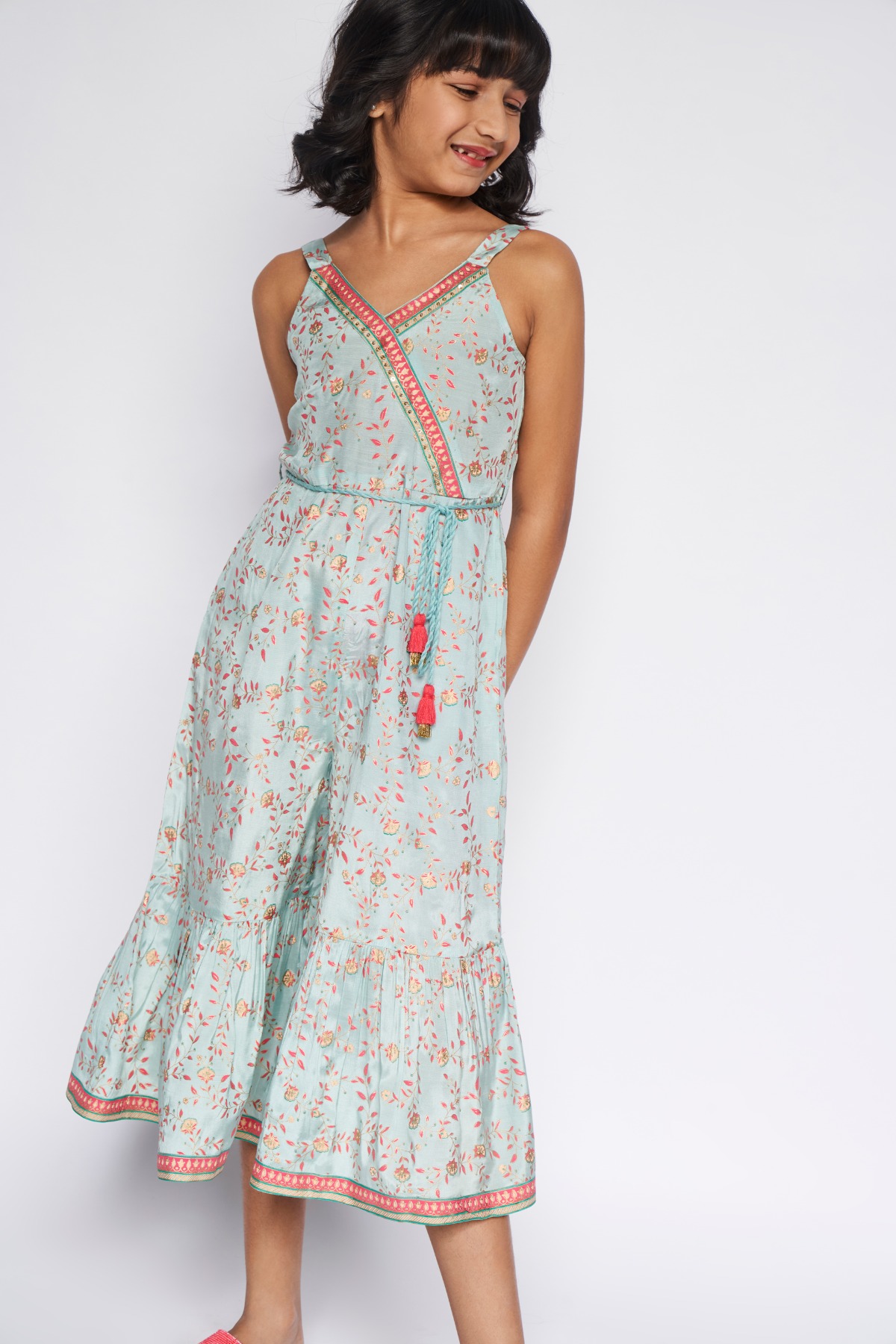 2 - Sage Green Embroidered Foil Print Jump Suit, image 3