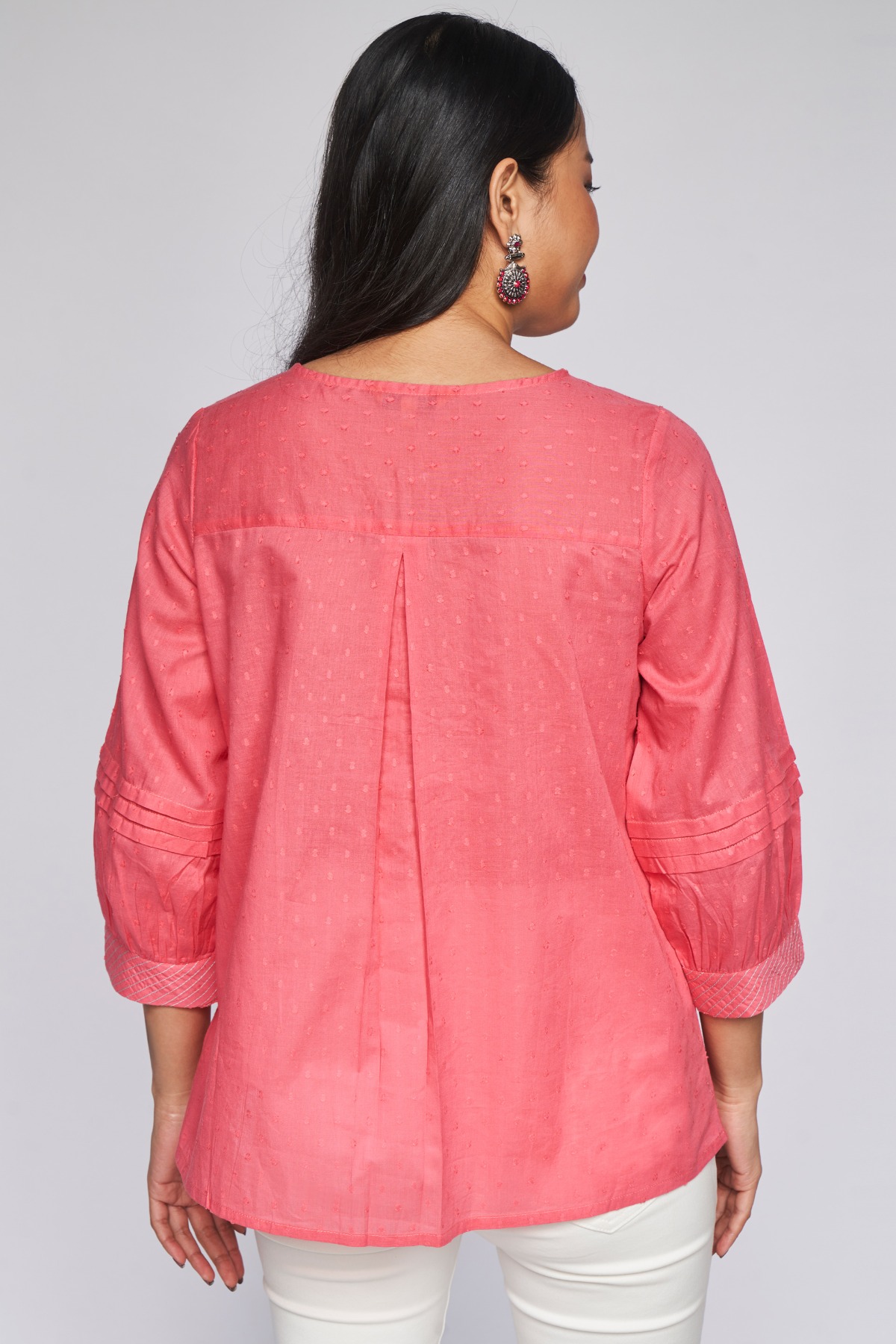 Coral Dobby A-Line Top, Coral, image 4