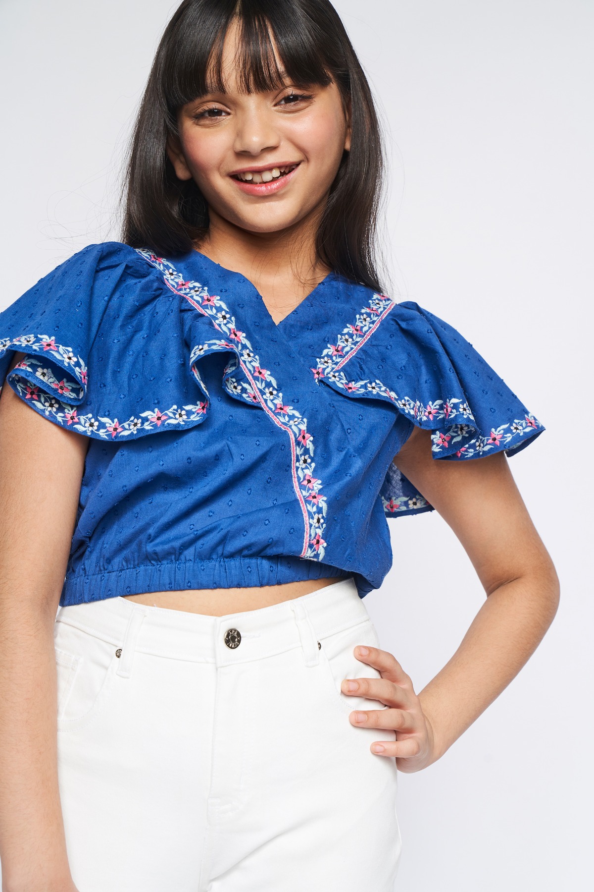 Midnight Blue Embroidered Solid Top, Midnight Blue, image 3