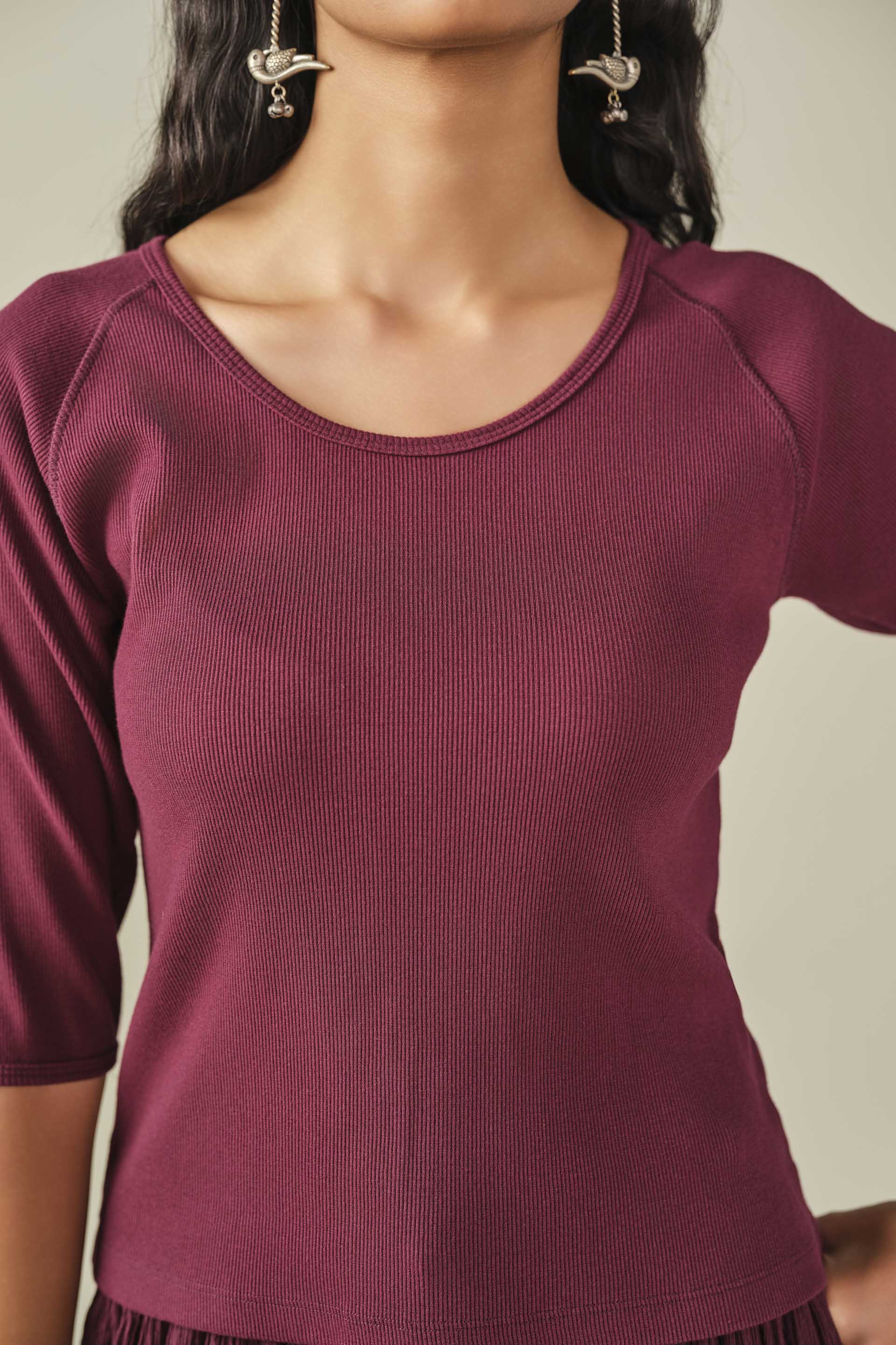 Solid Scoop Neck Top in Wine, Wine, image 2