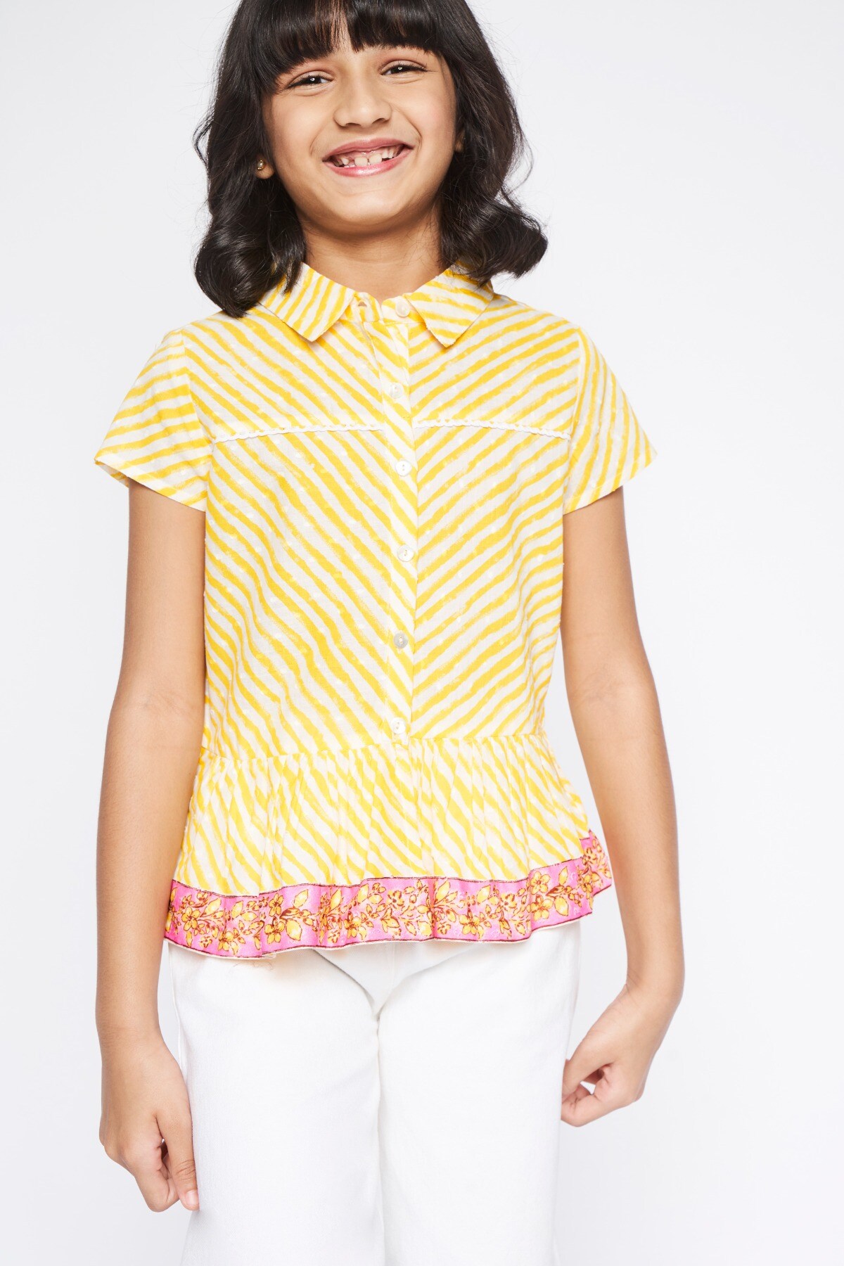 3 - Yellow Gathers or Pleats Dobby Top, image 3