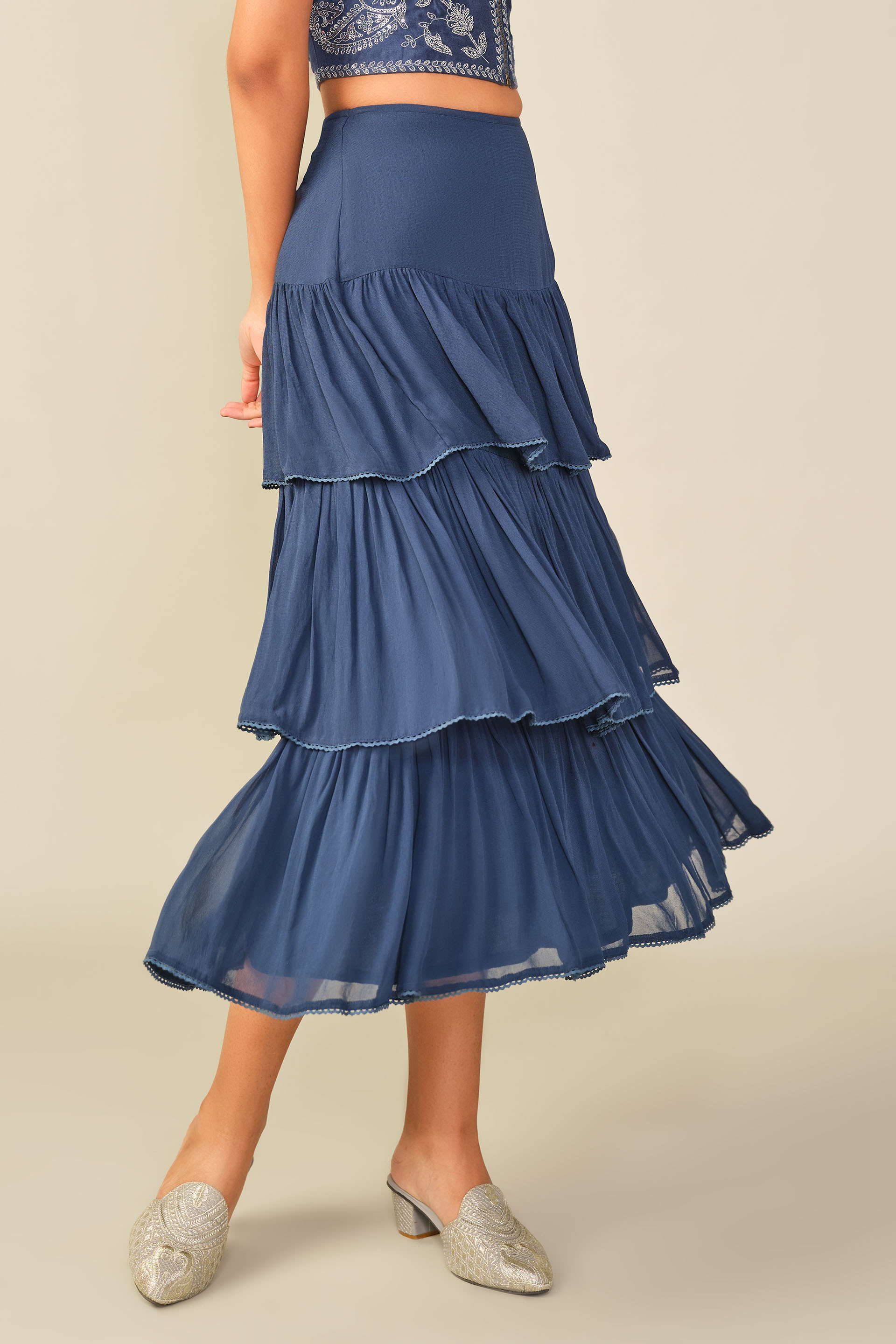 Tiered Solid Skirt in Blue, Blue, image 3