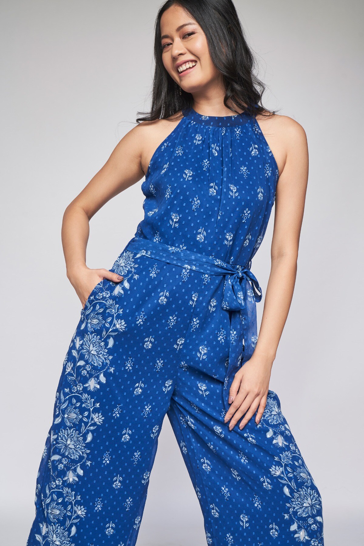 Buy Fuchsia Gajji Silk Bandhani Tie-up Neck Embellished Pattern Jumpsuit  For Women by Etasha by Asha Jain Online at Aza Fashions.