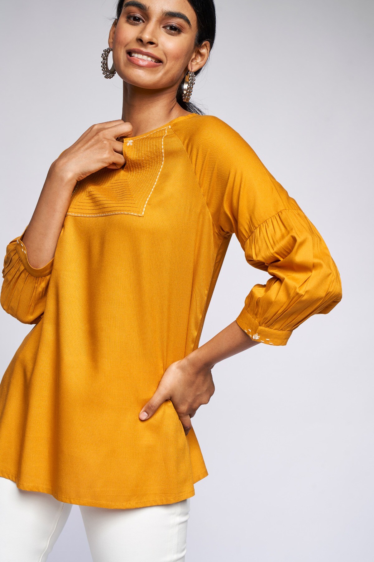 1 - Yellow Solid A-Line Top, image 1
